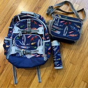 Pottery Barn Kids Blue Backpack Set with Race Car Design